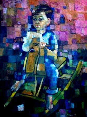 Pintura intitulada "mus104 - Menino com…" por Luiz Carlos De Andrade Lima, Obras de arte originais, Óleo