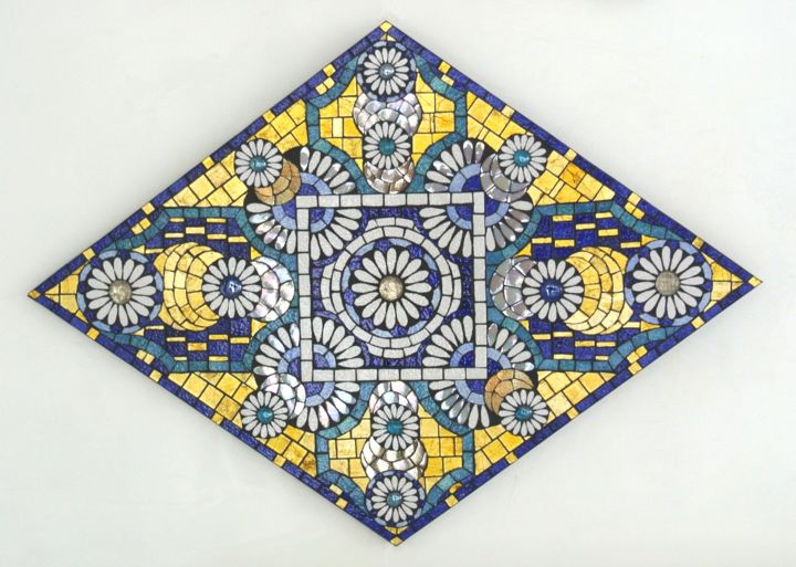 Tableau mosaïque émaux de Briare et pâtes de verre "Des lune 设计, 24.4x33.9 in
