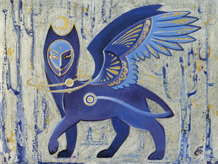 Space Griffin, fantasy art 绘画, 5.9x7.9 in