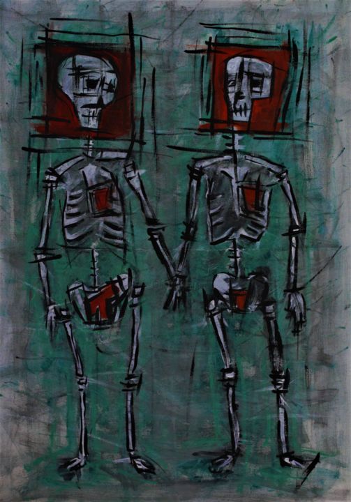Two Skeletons 绘画, 27.6x19.7 in