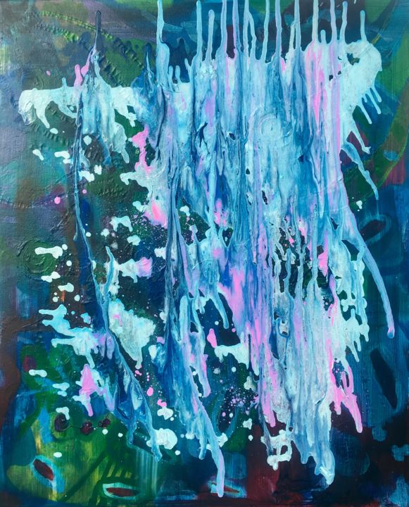 Painting titled "SKULL BURNING IN HE…" by Veera Zukova, Original Artwork, Acrylic Mounted on Wood Stretcher frame