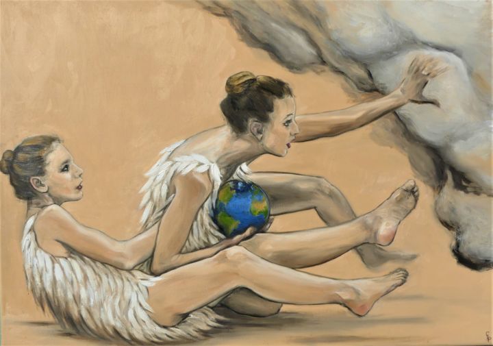 Amour et sagesse protégeant le monde 绘画, 19.7x27.6 in