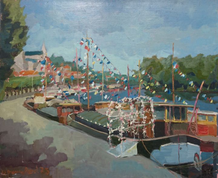 Painting titled "Noce à Conflans-Sai…" by Vincent Dumolard, Original Artwork, Oil