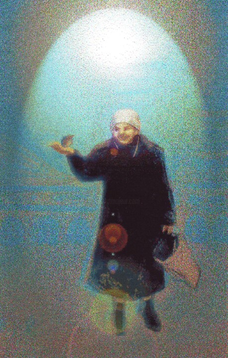 Arts numériques intitulée "Dame devant Notre-D…" par Corinne Courlet, Œuvre d'art originale, Peinture numérique
