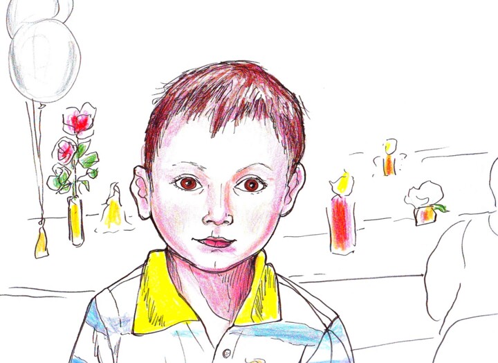 Little boy at a party 图画, 11.8x16.2 in