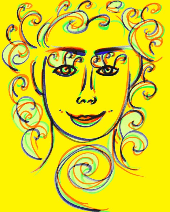 Dessin intitulée "Sunny face" par Corinne Courlet, Œuvre d'art originale, Encre