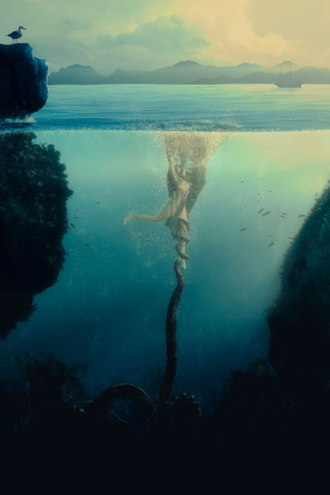 Photographie intitulée "Call of the Kraken" par Fab Le Blanc, Œuvre d'art originale, Photo montage