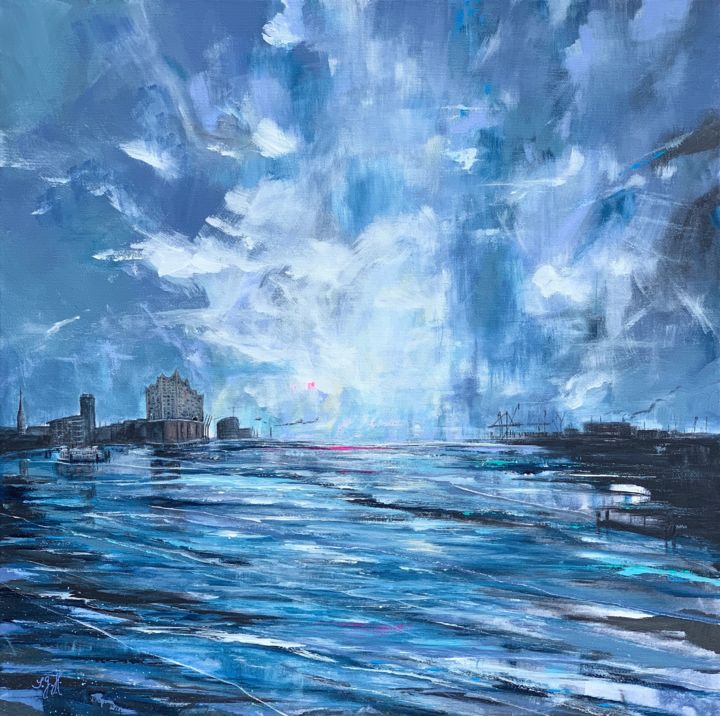 Painting titled "Moin Hamburg" by Sandra Gebhardt-Hoepfner, Original Artwork, Acrylic