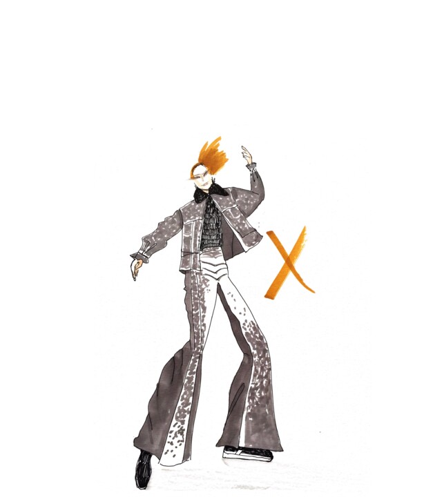 Dancing red-haired girl in grey outfit 图画