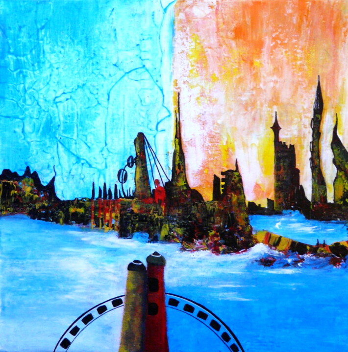 Mystical Town 绘画, 15.8x15.8 in