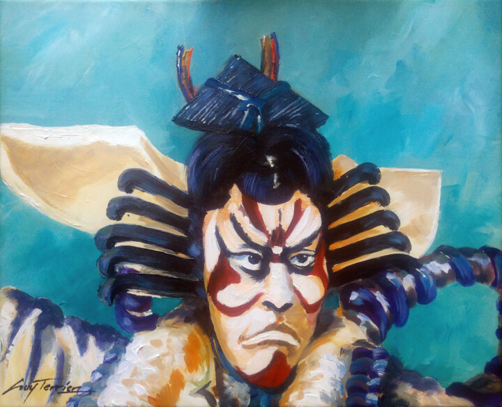 Painting titled "Ichikawa Danjuro, E…" by Guy Terrier, Original Artwork, Acrylic Mounted on Wood Stretcher frame
