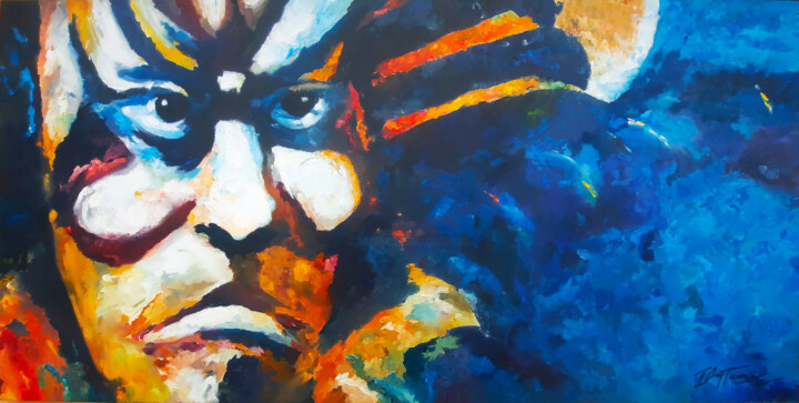 Painting titled "Tokyo, Ichikawa Dan…" by Guy Terrier, Original Artwork, Oil Mounted on Wood Stretcher frame