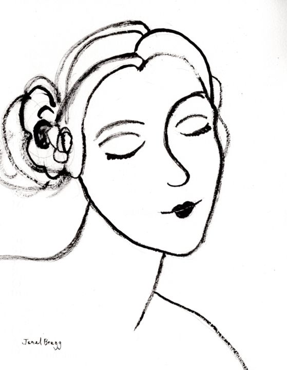 Painting titled "Sumi Ink with Girl" by Janel Bragg, Original Artwork, Ink