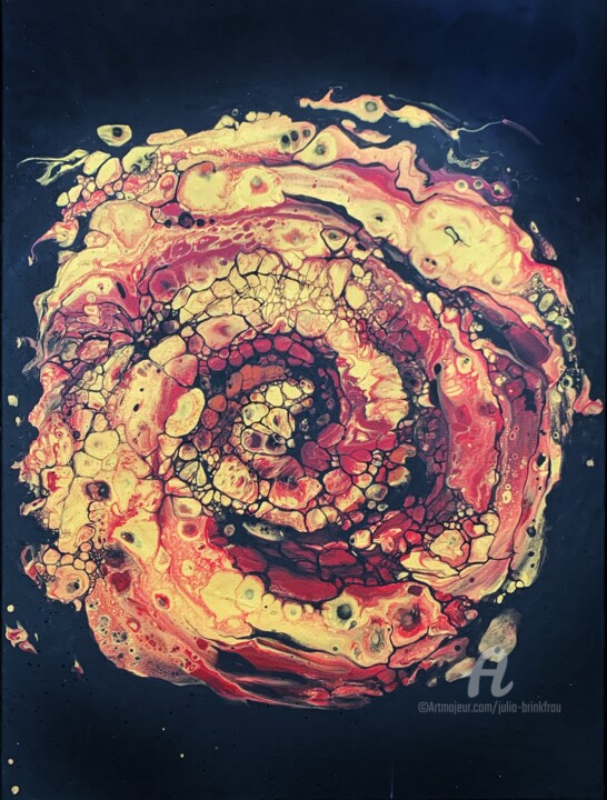 Red gold black abstract whirlwind 绘画, 31.5x23.6 in