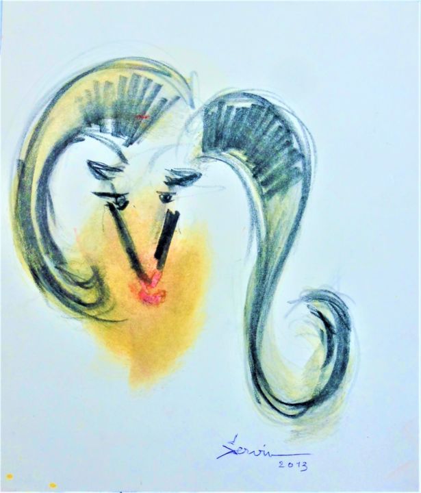 Dessin intitulée "Etude de corne de d…" par Servin, Œuvre d'art originale, Pastel