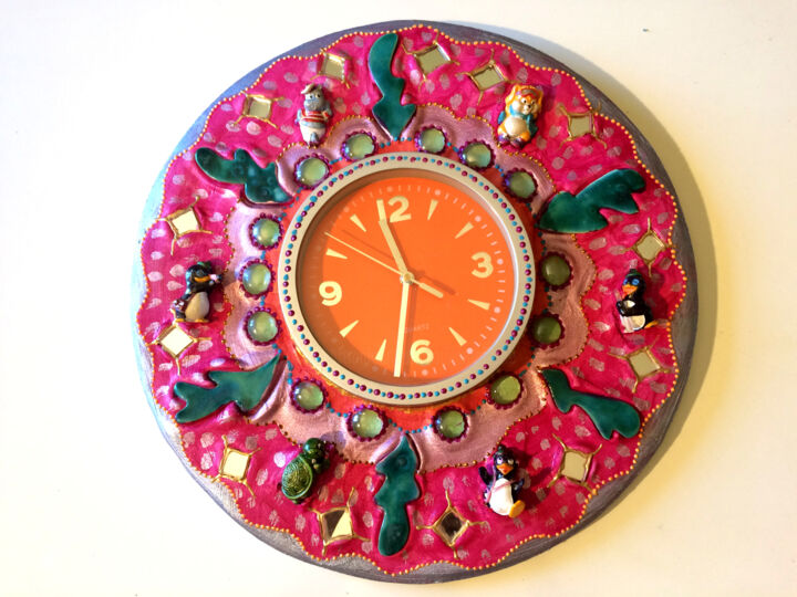 horloge kitch rose "les six éléments" peinture et-mosaïque j 设计, 14.6x14.6 in