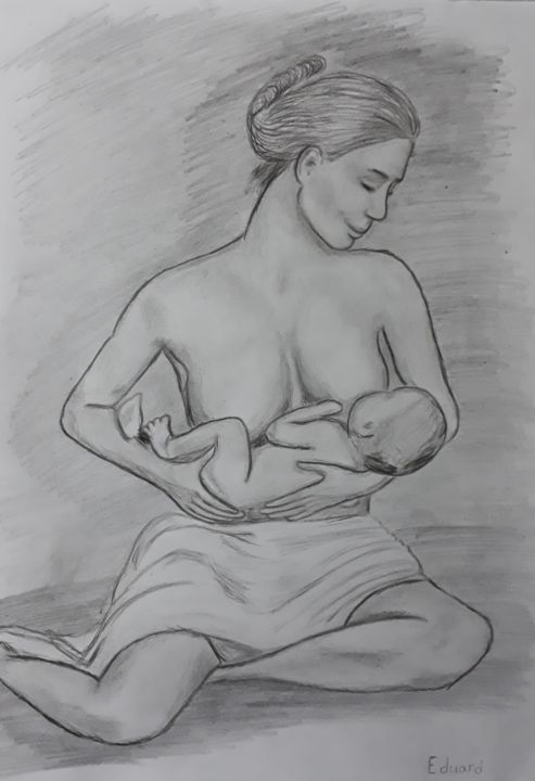 Tekening getiteld "Mother" door Eduard Arutinov, Origineel Kunstwerk, Potlood