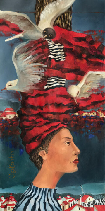 "Birds like thoughts in my head" 1 绘画, 63x31.5 in
