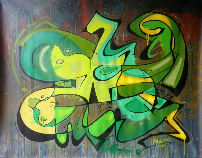 Peinture intitulée "100 Titre 34XL" par Saname, Œuvre d'art originale, Bombe aérosol