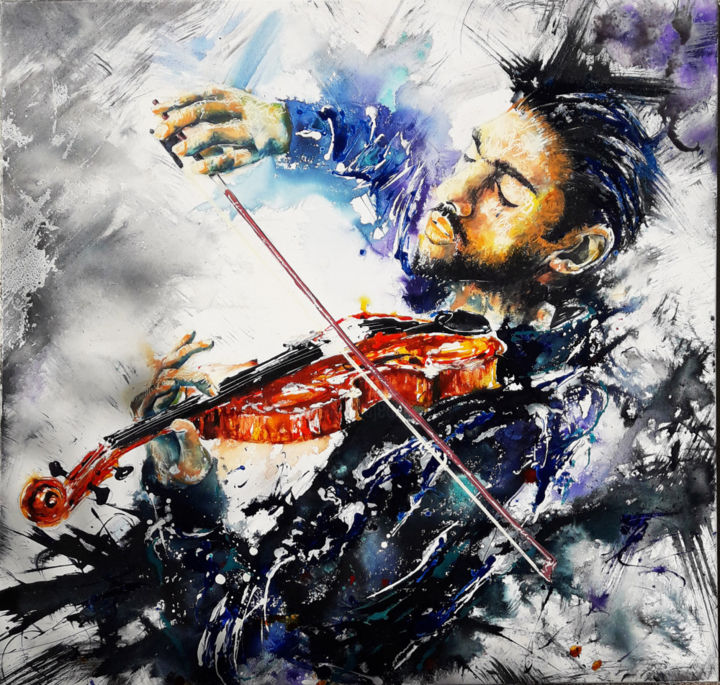 Violoniste inspiré 绘画, 31.5x31.5 in