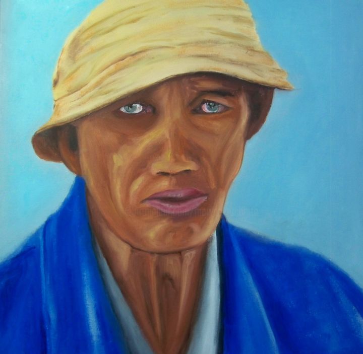Peinture intitulée "Homme à la peau brû…" par Maryse Curinier-Rochette, Œuvre d'art originale, Huile Monté sur Châssis en bo…