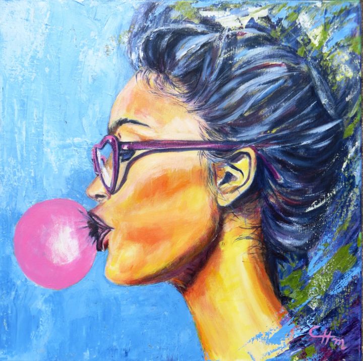 Peinture intitulée "BUBBLE GUM" par Chantal Martin (chm), Œuvre d'art originale, Acrylique