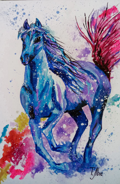 Blue Horse 绘画, 11.8x7.9 in