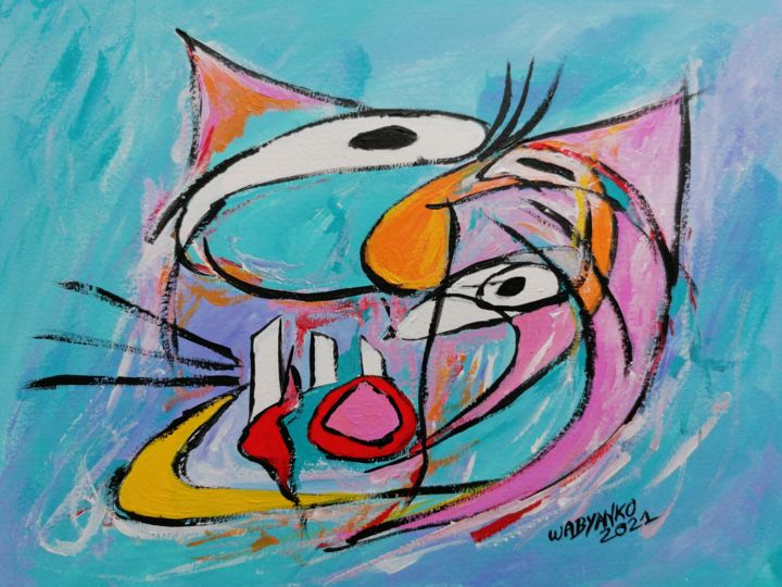 Abstract cat 绘画, 9.5x11.8 in