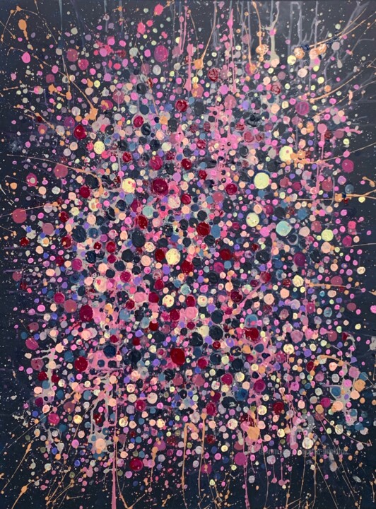 Large abstract art painting in blue and pink 绘画, 39.4x31.5 in