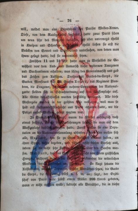 Unique print on antique book page 15x23cm. Upcycling art 印花与版画, 9.1x5.9 in