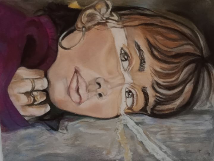 Dessin intitulée "Le bandeau de lumiè…" par Maryse Renault, Œuvre d'art originale, Pastel