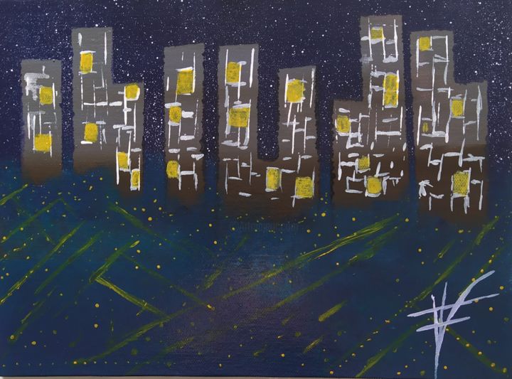La urbe y su oscuridad 绘画, 7.9x10.6 in
