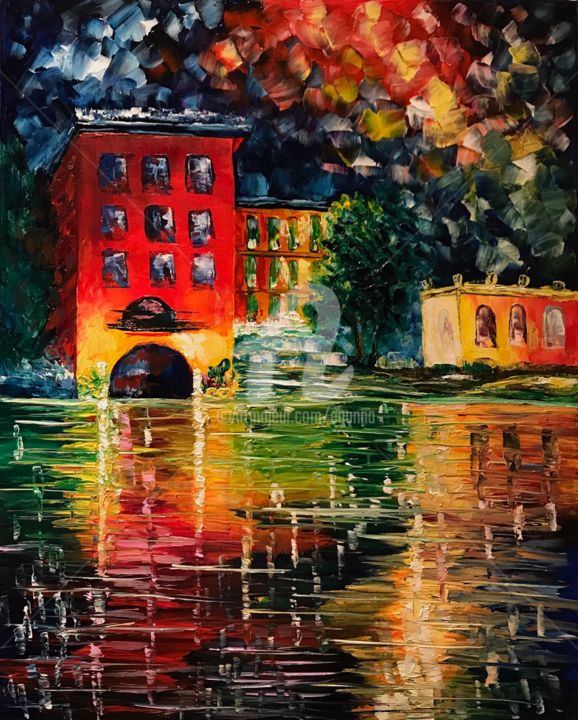 Painting titled "городской пейзаж 2" by Dganna, Original Artwork, Oil