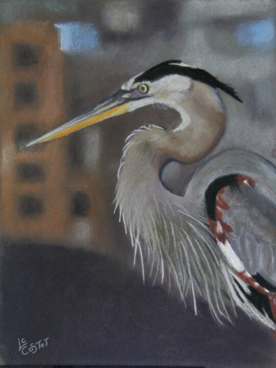 Peinture intitulée "Le héron" par Catherine Costet (Lccat), Œuvre d'art originale, Pastel