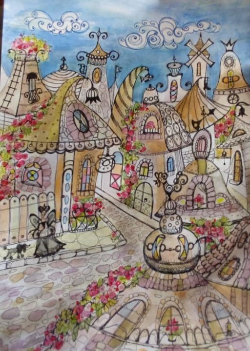 图画 标题为“Сказочный Город” 由Светлана Ковкова, 原创艺术品, 圆珠笔
