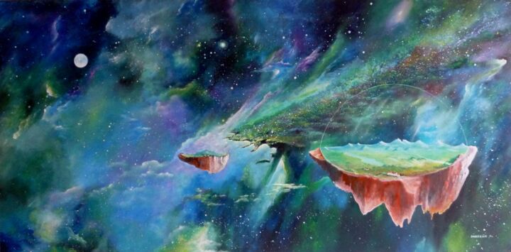 Painting titled "Le chemin des étoil…" by Carreno Antonio" Le Peintre Des Étoiles", Original Artwork, Acrylic