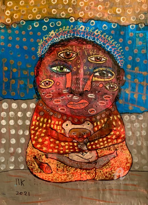 The Great Buddha and Little Buddha 绘画, 53.5x39.4 in