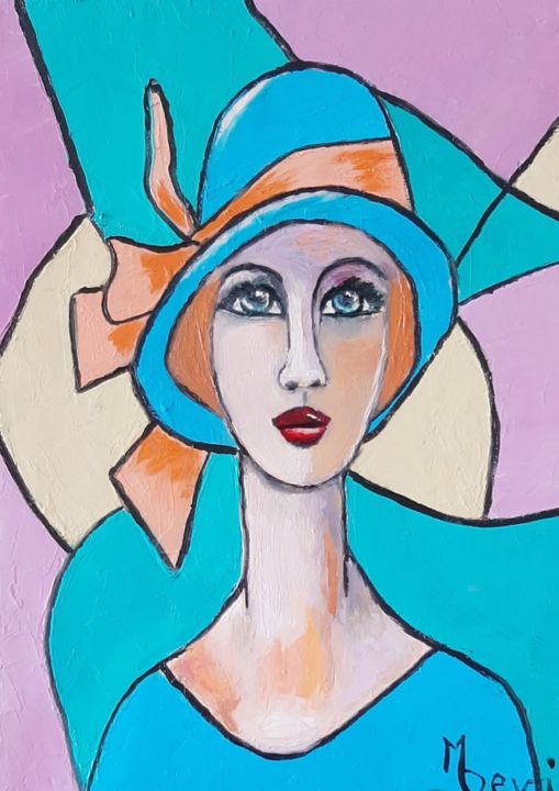 DEMOISELLE AU CHAPEAU 绘画, 15.8x11.8 in