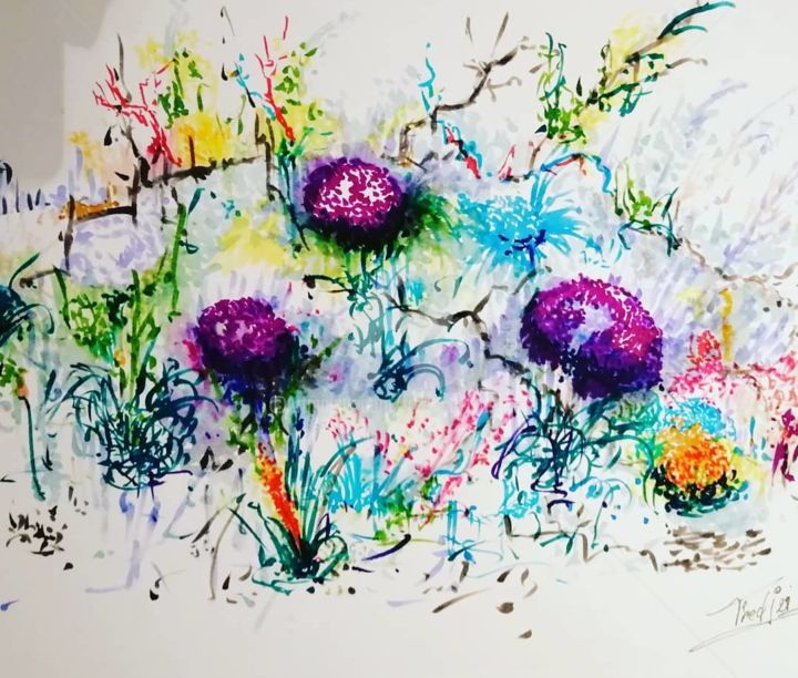 Dessin intitulée "Premiers effets de…" par Frederic Janssens (Fredj), Œuvre d'art originale, Marqueur