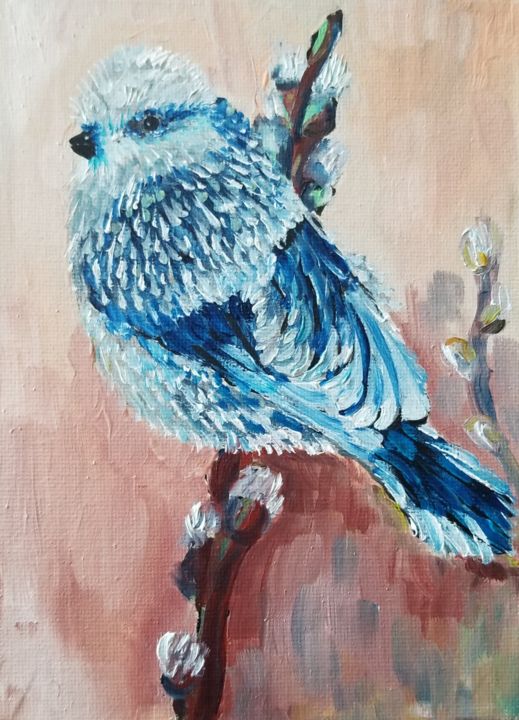 Little blue bird 绘画, 7x5 in