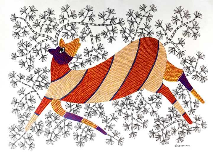Schilderij getiteld "Gond Painting" door Rajendra Kumar Shyam, Origineel Kunstwerk, Papier