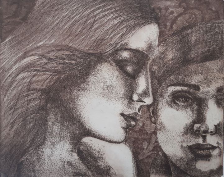印花与版画 标题为“"L'une de nous deux"” 由Isabelle Desaulty, 原创艺术品, 蚀刻