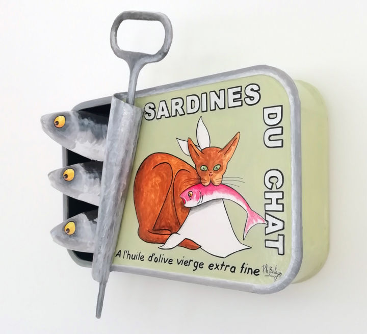 Sardines du Chat Gourmand 雕塑, 9.8x15.8 in