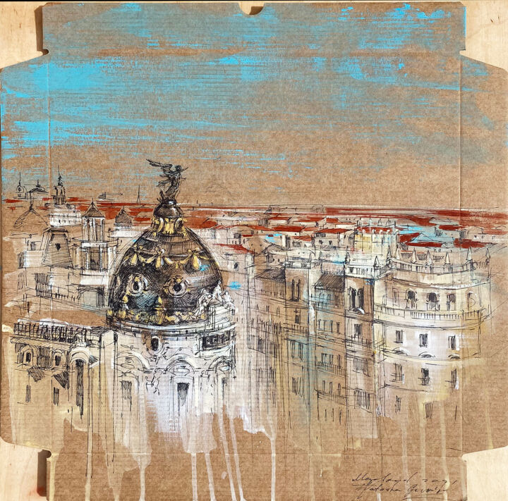 Drawing titled "Madrid, The Metropo…" by Natasha Granata, Original Artwork, Marker