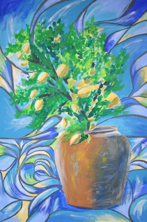 Young lemon tree Painting, 27.6x19.7 in