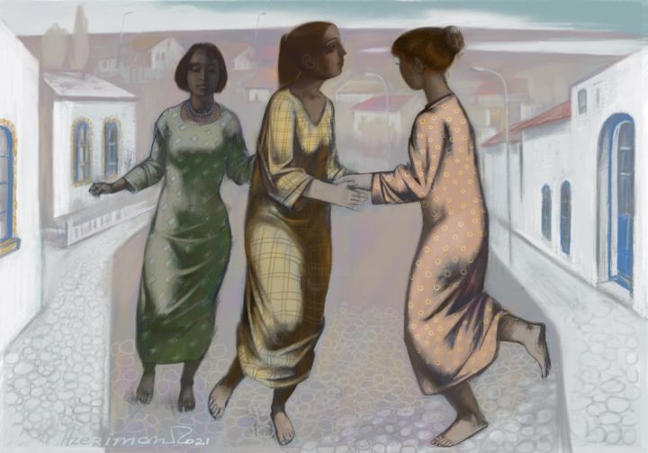 Girls dancing 图画, 34.7x49.7 in