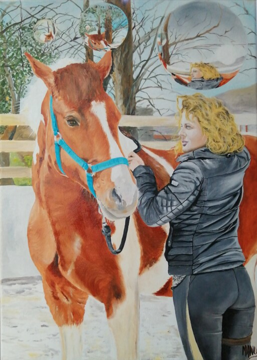 Peinture intitulée "Juliette et Cheyenne" par Manu Surreabulliste, Œuvre d'art originale, Huile Monté sur Châssis en bois