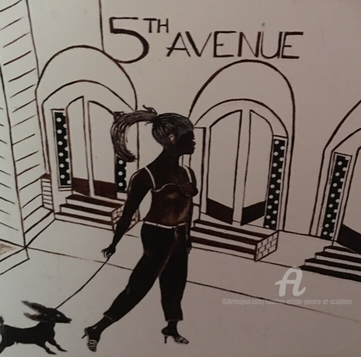 Design titled "Madame à New York" by Fleurlise Artiste Peintre Et Sculpteur, Original Artwork, Table art