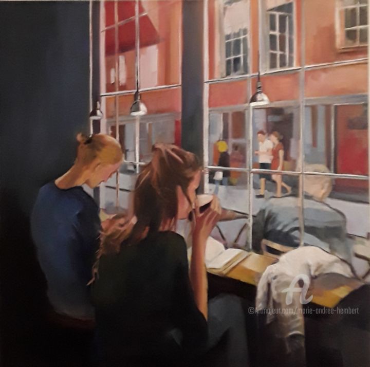 Peinture intitulée "La lecture" par Marie Andrée Hembert, Œuvre d'art originale, Huile Monté sur Châssis en bois