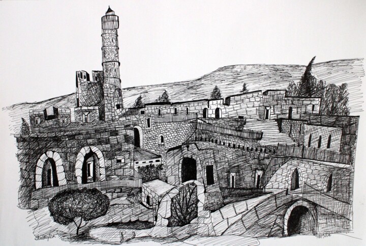 Drawing titled "view at citadel of…" by Janna Shulrufer, Original Artwork, Ink
